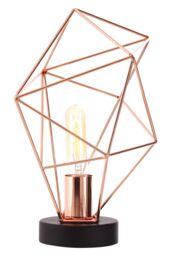 Orsina Polished Copper Angular Wire Table Lamp, Triangular Wire Frame Lamp, Modern Table Lamp With Matte Black Base - thumbnail 1