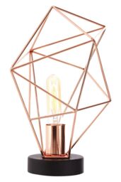 Orsina Polished Copper Angular Wire Table Lamp, Triangular Wire Frame Lamp, Modern Table Lamp With Matte Black Base - thumbnail 2