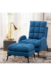 Living and Home Modern Leisure Arm Chair with Footstool in Blue - thumbnail 1
