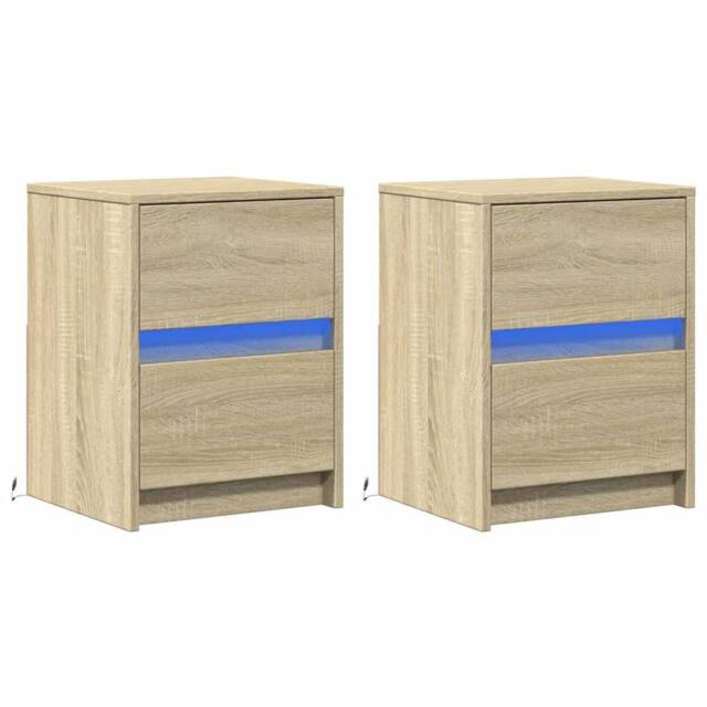 Berkfield Home Stylish Bedside Cabinets with LED Lights 2 pcs Sonoma Oak Enginee in Light Oak - image 1