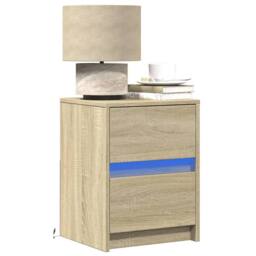 Berkfield Home Stylish Bedside Cabinets with LED Lights 2 pcs Sonoma Oak Enginee in Light Oak - thumbnail 2