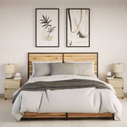Berkfield Home Stylish Bedside Cabinets with LED Lights 2 pcs Sonoma Oak Enginee in Light Oak - thumbnail 4