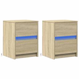 Berkfield Home Stylish Bedside Cabinets with LED Lights 2 pcs Sonoma Oak Enginee in Light Oak - thumbnail 1