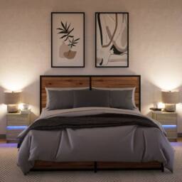 Berkfield Home Stylish Bedside Cabinets with LED Lights 2 pcs Sonoma Oak Enginee in Light Oak - thumbnail 5