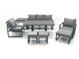 Fimous 8 Seater Aluminium Outdoor Garden Furniture Set w/ Adjustable Rising Lifting Dining Table 3 Seater Sofa 2 Chair 3 Footstool Side Table Dark - thumbnail 2