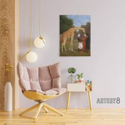 "Artery8 Nubian Giraffe Oil Painting Agasse Canvas Wall Art Print - Size: W18"" x H24""" - thumbnail 3