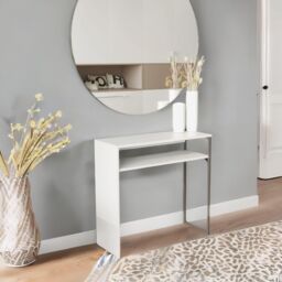Pirlo Plush 2 Tier Console Table With Steel Frame Hallway Furniture in White - thumbnail 5