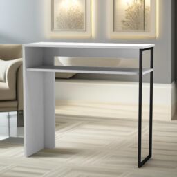 Pirlo Plush 2 Tier Console Table With Steel Frame Hallway Furniture in White - thumbnail 3