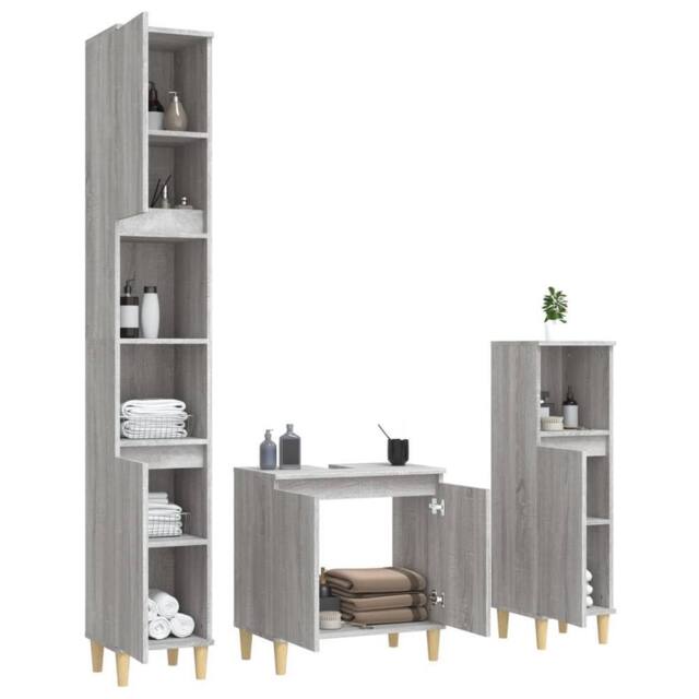 Berkfield Home Durable 3 Piece Bathroom Furniture Set Grey Sonoma Engineered Wood - image 1