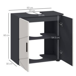 Kleankin Pedestal Sink Cabinet with Double Doors & Shelf 60 x 30 x 60 cm Grey in Light Grey - thumbnail 3