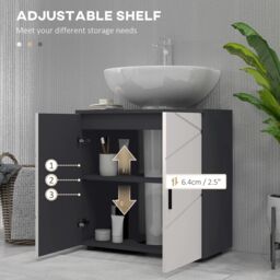 Kleankin Pedestal Sink Cabinet with Double Doors & Shelf 60 x 30 x 60 cm Grey in Light Grey - thumbnail 6