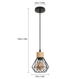 Goeco Pendant Light Industrial Retro Chandelier Shade Vintage Metal & Wood in Black - thumbnail 2