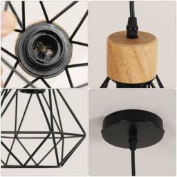 Goeco Pendant Light Industrial Retro Chandelier Shade Vintage Metal & Wood in Black - thumbnail 3