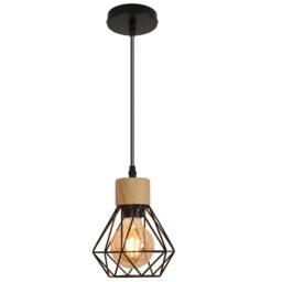Goeco Pendant Light Industrial Retro Chandelier Shade Vintage Metal & Wood in Black