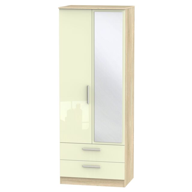Ready Assembled 2 U Trent Tall 2 Door 2drw Mirrored Wardrobe (Ready Assembled) in Cream
