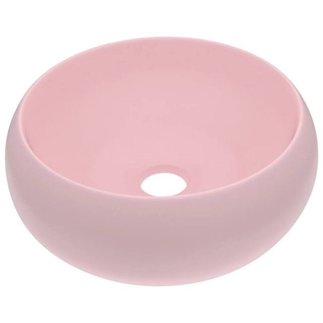 Berkfield Home Luxury Wash Basin Round Matt Pink 40x15 cm Ceramic - image 1