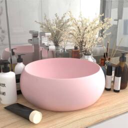 Berkfield Home Luxury Wash Basin Round Matt Pink 40x15 cm Ceramic - thumbnail 2