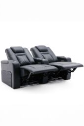 More4Homes Broadway 2 Seater Cinema Electric Recliner Chair USB Charging LED Base in Black - thumbnail 2