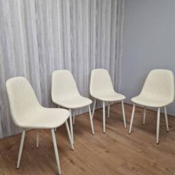 KOSY KOALA Modern Round Glass Dining Table Set With 4 Cream Gem Pattern Chairs - thumbnail 7