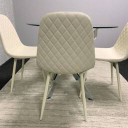 KOSY KOALA Modern Round Glass Dining Table Set With 4 Cream Gem Pattern Chairs - thumbnail 5