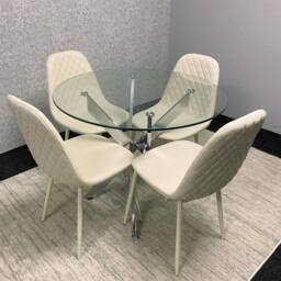 KOSY KOALA Modern Round Glass Dining Table Set With 4 Cream Gem Pattern Chairs - thumbnail 4