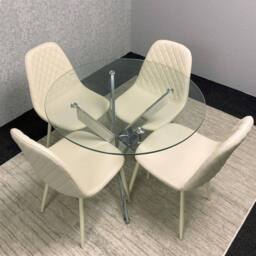 KOSY KOALA Modern Round Glass Dining Table Set With 4 Cream Gem Pattern Chairs - thumbnail 3