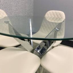 KOSY KOALA Modern Round Glass Dining Table Set With 4 Cream Gem Pattern Chairs - thumbnail 8