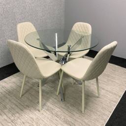 KOSY KOALA Modern Round Glass Dining Table Set With 4 Cream Gem Pattern Chairs - thumbnail 2