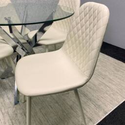 KOSY KOALA Modern Round Glass Dining Table Set With 4 Cream Gem Pattern Chairs - thumbnail 6