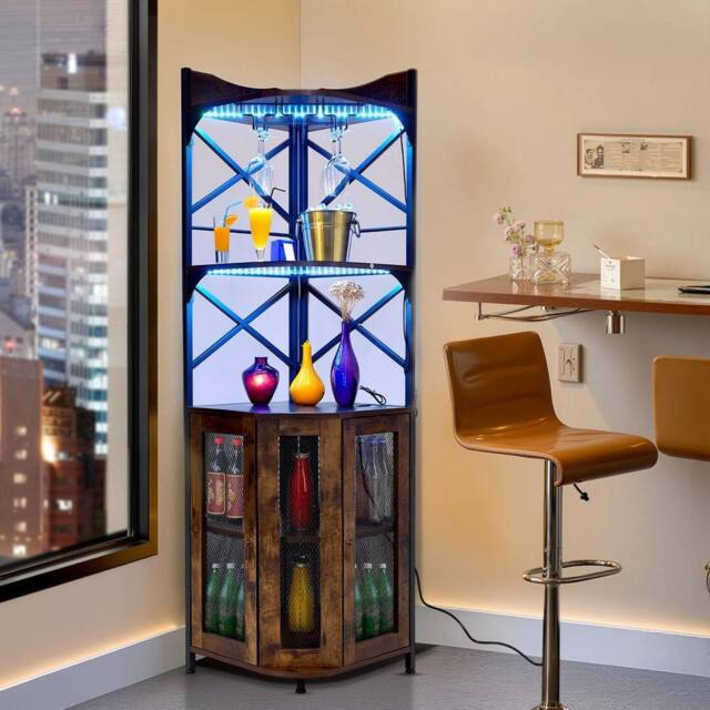 EONLION Brown 5-Tier Industrial Corner Wine Cabinet Storage - Size: 100 cm - image 1