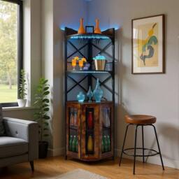 EONLION Brown 5-Tier Industrial Corner Wine Cabinet Storage - Size: 100 cm - thumbnail 4