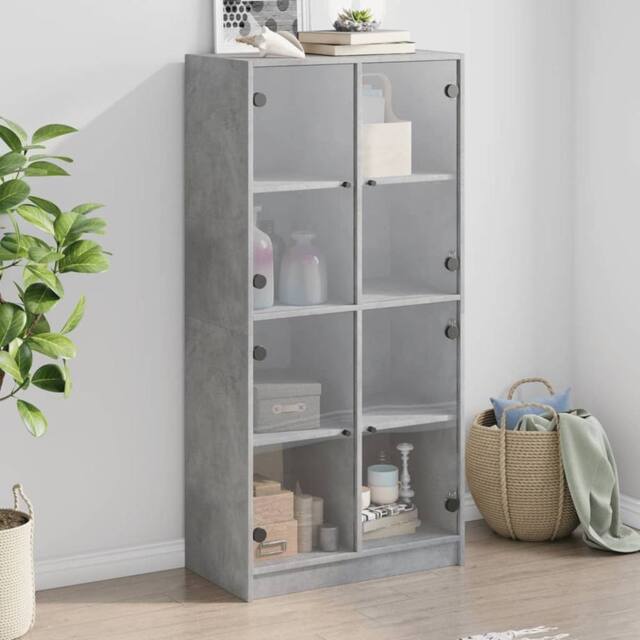 Berkfield Home Highboard with Doors Concrete Grey 68x37x142 cm Engineered Wood - Size: 68 x 37 x 142 cm - image 1