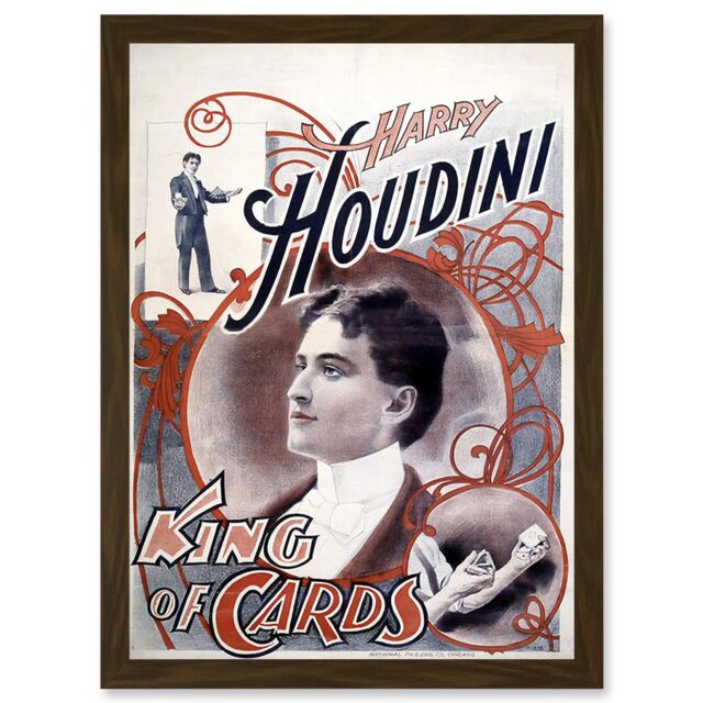 Artery8 Harry Houdini The Magician King Of Cards Escapologist A4 Artwork Framed Wall Art Print in Brown - image 1