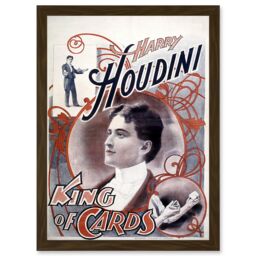 Artery8 Harry Houdini The Magician King Of Cards Escapologist A4 Artwork Framed Wall Art Print in Brown - thumbnail 1