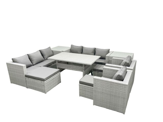 Fimous Rattan Garden Furniture Set Outdoor 8 Seater Patio Dinin g Sofa Sets with Dining Table 2 Chairs 2 Side Tables 3 Footstools Light Grey Mixed - image 1