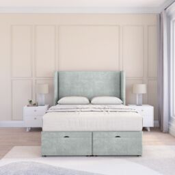 Sloomy Devonshire Naples Fabric Ottoman Bed End Opening With Sprung Memory Mattress & 54 Inch Floorstanding Headboard With Wings - Size: Single - thumbnail 2