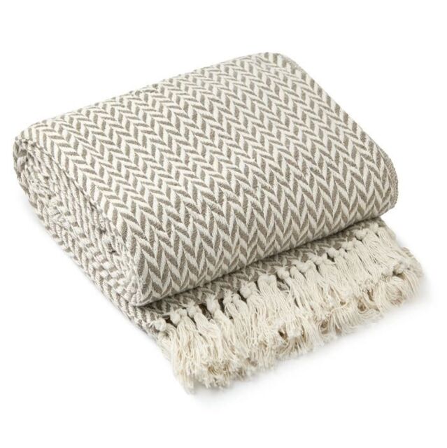 New Edge Blinds Chevron Collection Cotton Throw in Natural - Size: 178 cm x 254 cm - image 1
