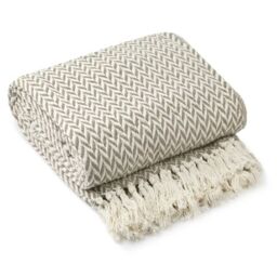 New Edge Blinds Chevron Collection Cotton Throw in Natural - Size: 178 cm x 254 cm - thumbnail 1