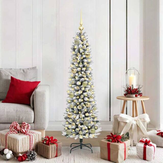 Berkfield Home Artificial Christmas Tree with 150 LEDs Green & white 150 cm - image 1