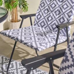 OHS 2 x Geo Print Garden Seat Pad Outdoor High Back Chair Cushion in Grey - thumbnail 2