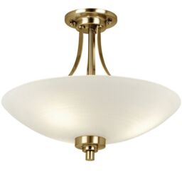 Loops Semi Flush Ceiling Light Antique Brass Glass 3 Bulb Feature Lamp Holder Fitting in Clear - thumbnail 1
