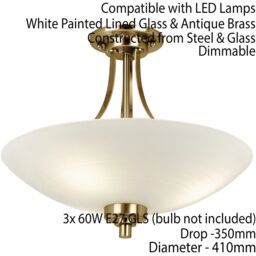 Loops Semi Flush Ceiling Light Antique Brass Glass 3 Bulb Feature Lamp Holder Fitting in Clear - thumbnail 2