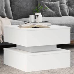 Berkfield Home Coffee Table with LED Lights White 50x50x40 cm - Size: 50 x 50 x 40 cm - thumbnail 2