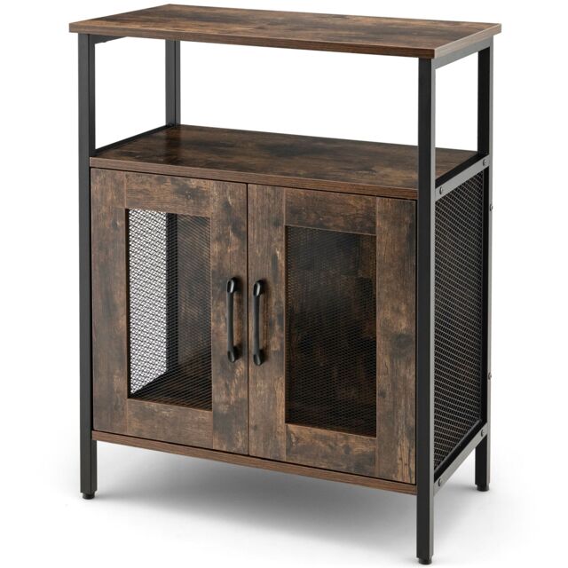 Costway Industrial Wine Bar Cabinet Kitchen Storage Sideboard W/ Wine Rack & Glass Holders in Brown - image 1