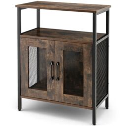 Costway Industrial Wine Bar Cabinet Kitchen Storage Sideboard W/ Wine Rack & Glass Holders in Brown