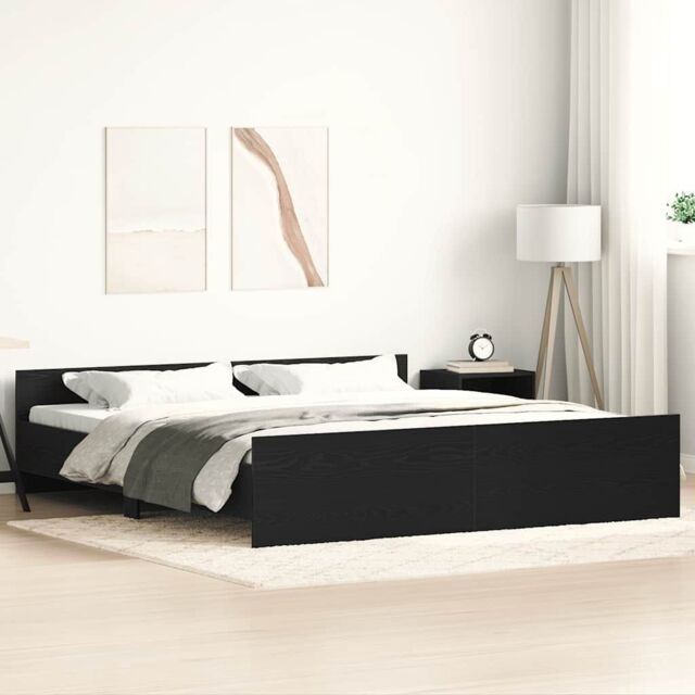 Berkfield Home Bed Frame without Mattress Black Oak 180x200 cm Engineered Wood in Brown - image 1