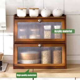 Kelvenix Kitchen Mini Desktop Storage Cabinet in Brown - thumbnail 3