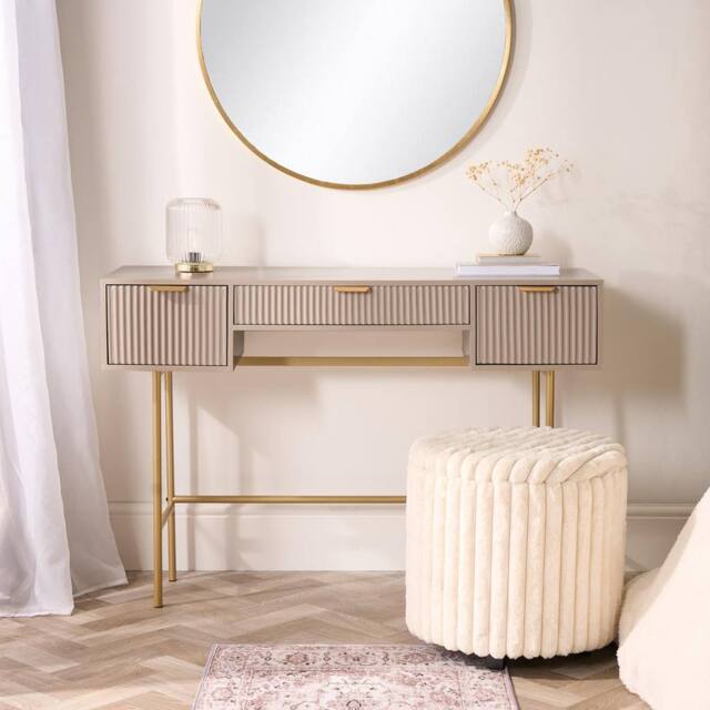 OHS Ribbed Dressing Table Vanity Makeup Desk with 3 Drawers in Natural - image 1