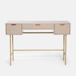 OHS Ribbed Dressing Table Vanity Makeup Desk with 3 Drawers in Natural - thumbnail 3