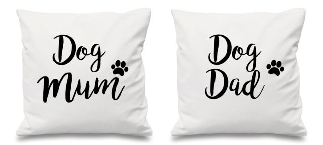 "60 SECOND MAKEOVER Dog Mum Dog Dad White Cushion Covers 16"" x 16"" Couples Cushions Valentines Anniversary Boyfriend - Size: 40 cm x 40 cm"